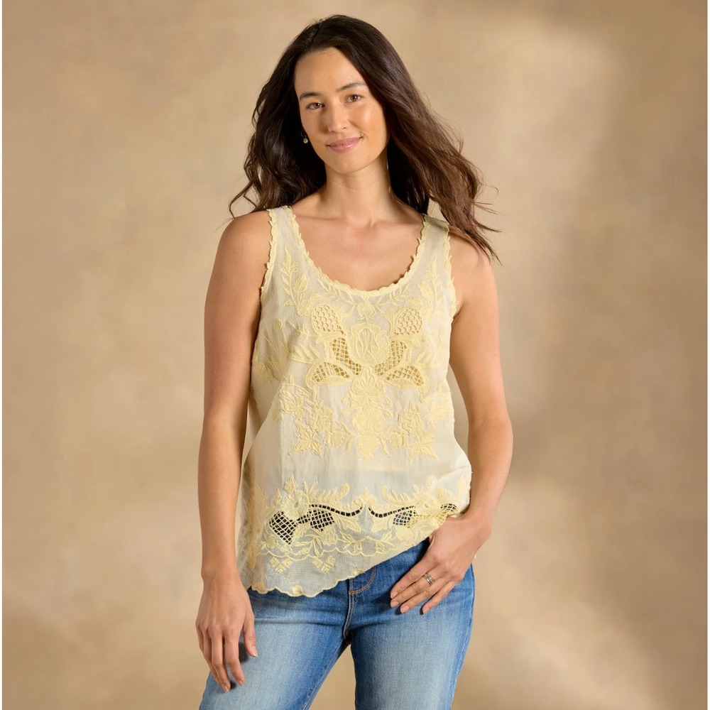 NWT Sundance Chaparral Buttercup Yellow Linen Embroidered Tank Top Large